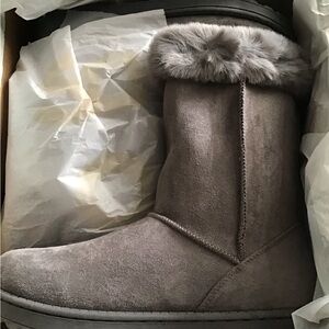 Women's Gray Fur-Lined Boots